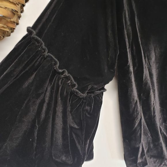 Lavender Field Velvet V Neck Ruffle Sleeve Blouse in Black - Picture 4 of 7